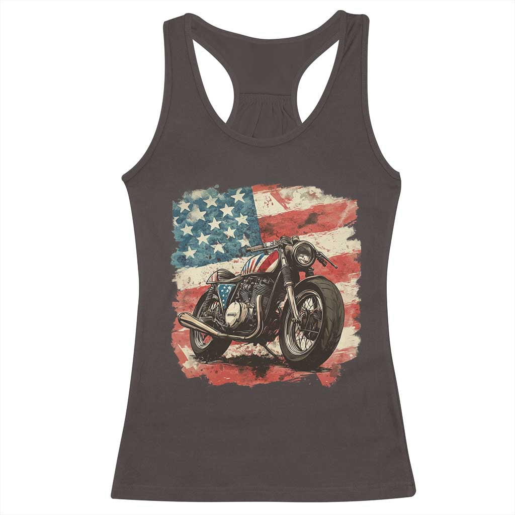 Motorcycle USA Flag Retro Biker Racerback Tank Top TS09 Dark Chocolate Print Your Wear