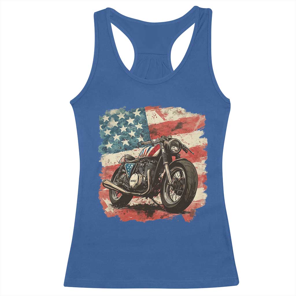 Motorcycle USA Flag Retro Biker Racerback Tank Top TS09 Royal Blue Print Your Wear