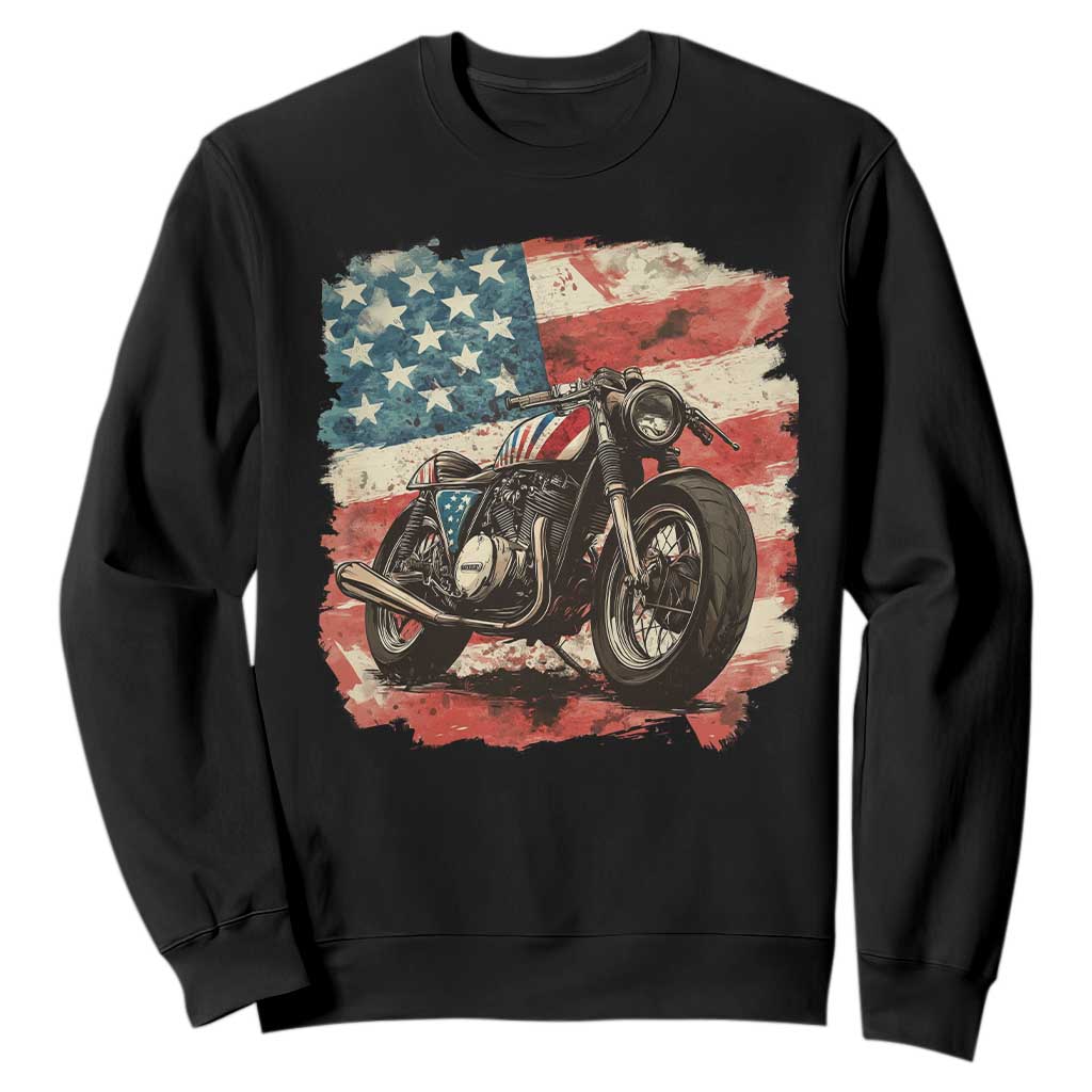 Motorcycle USA Flag Retro Biker Sweatshirt TS09 Black Print Your Wear
