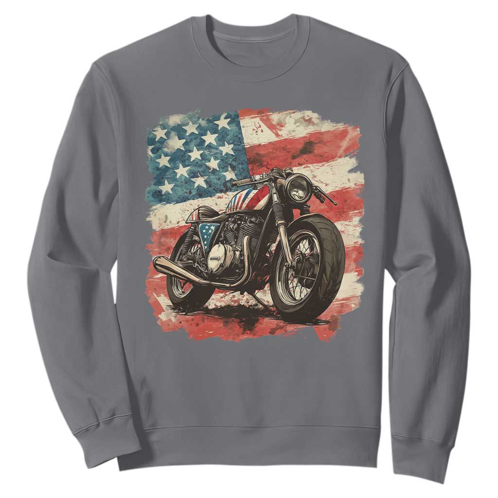 Motorcycle USA Flag Retro Biker Sweatshirt TS09 Charcoal Print Your Wear