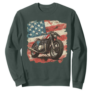 Motorcycle USA Flag Retro Biker Sweatshirt TS09 Dark Forest Green Print Your Wear