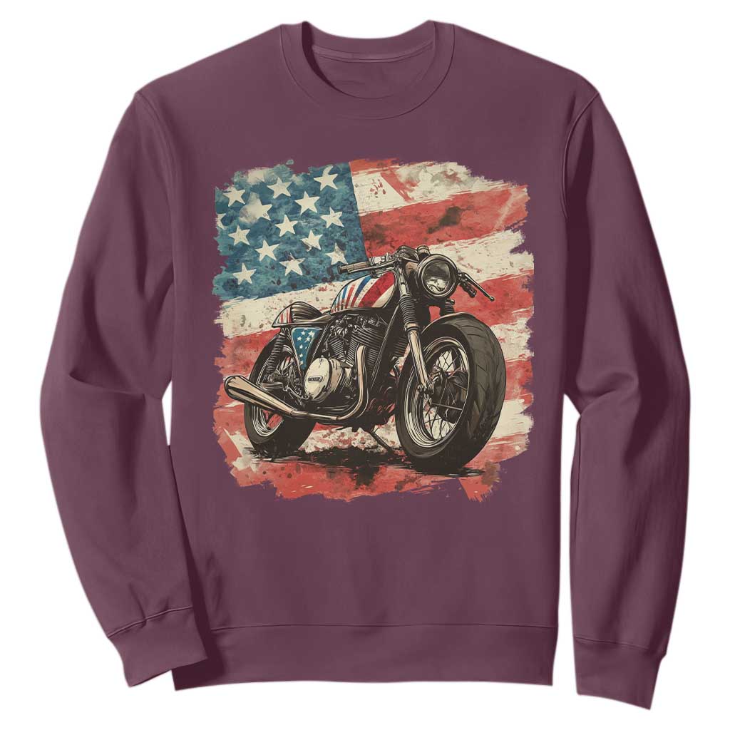 Motorcycle USA Flag Retro Biker Sweatshirt TS09 Maroon Print Your Wear