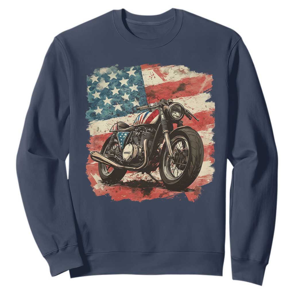 Motorcycle USA Flag Retro Biker Sweatshirt TS09 Navy Print Your Wear