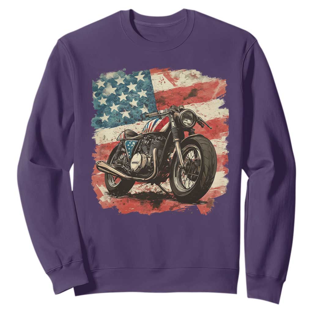 Motorcycle USA Flag Retro Biker Sweatshirt TS09 Purple Print Your Wear