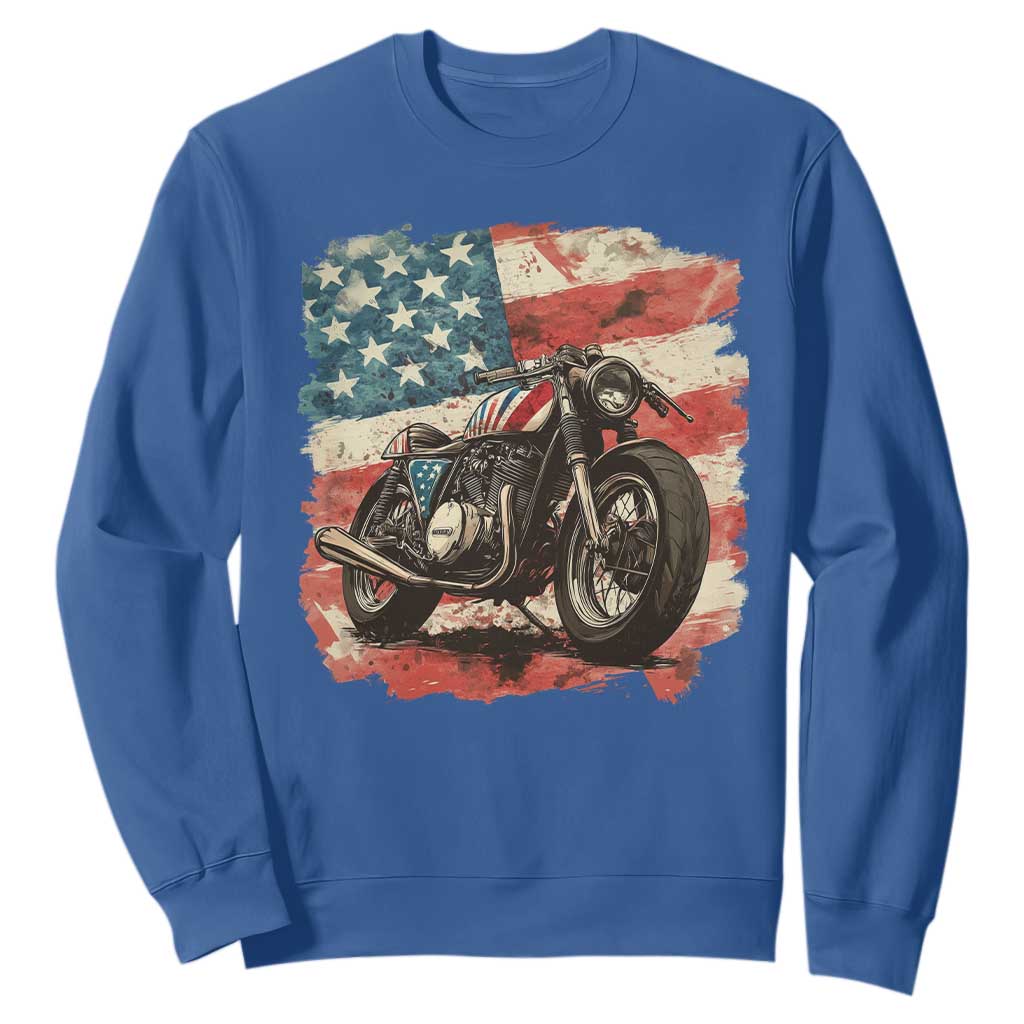 Motorcycle USA Flag Retro Biker Sweatshirt TS09 Royal Blue Print Your Wear