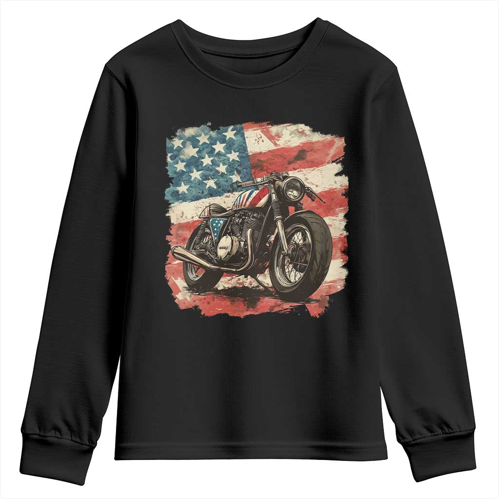 Motorcycle USA Flag Retro Biker Youth Sweatshirt TS09 Black Print Your Wear