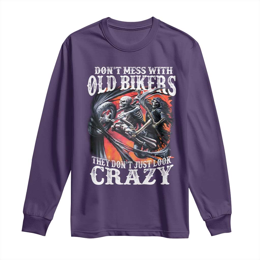 Motorcycle Rider Long Sleeve Shirt Don't Mess With Old Bikers They Don't Just Look Crazy TS09 Purple Print Your Wear
