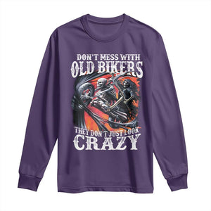 Motorcycle Rider Long Sleeve Shirt Don't Mess With Old Bikers They Don't Just Look Crazy TS09 Purple Print Your Wear