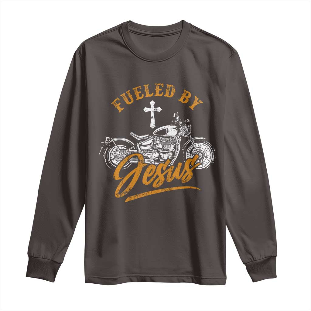 Motorcycle Rider Fueled By Jesus Long Sleeve Shirt TS09 Dark Chocolate Print Your Wear