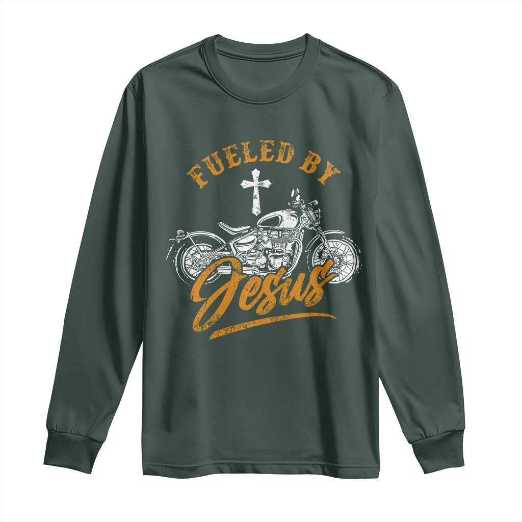 Motorcycle Rider Fueled By Jesus Long Sleeve Shirt TS09 Dark Forest Green Print Your Wear