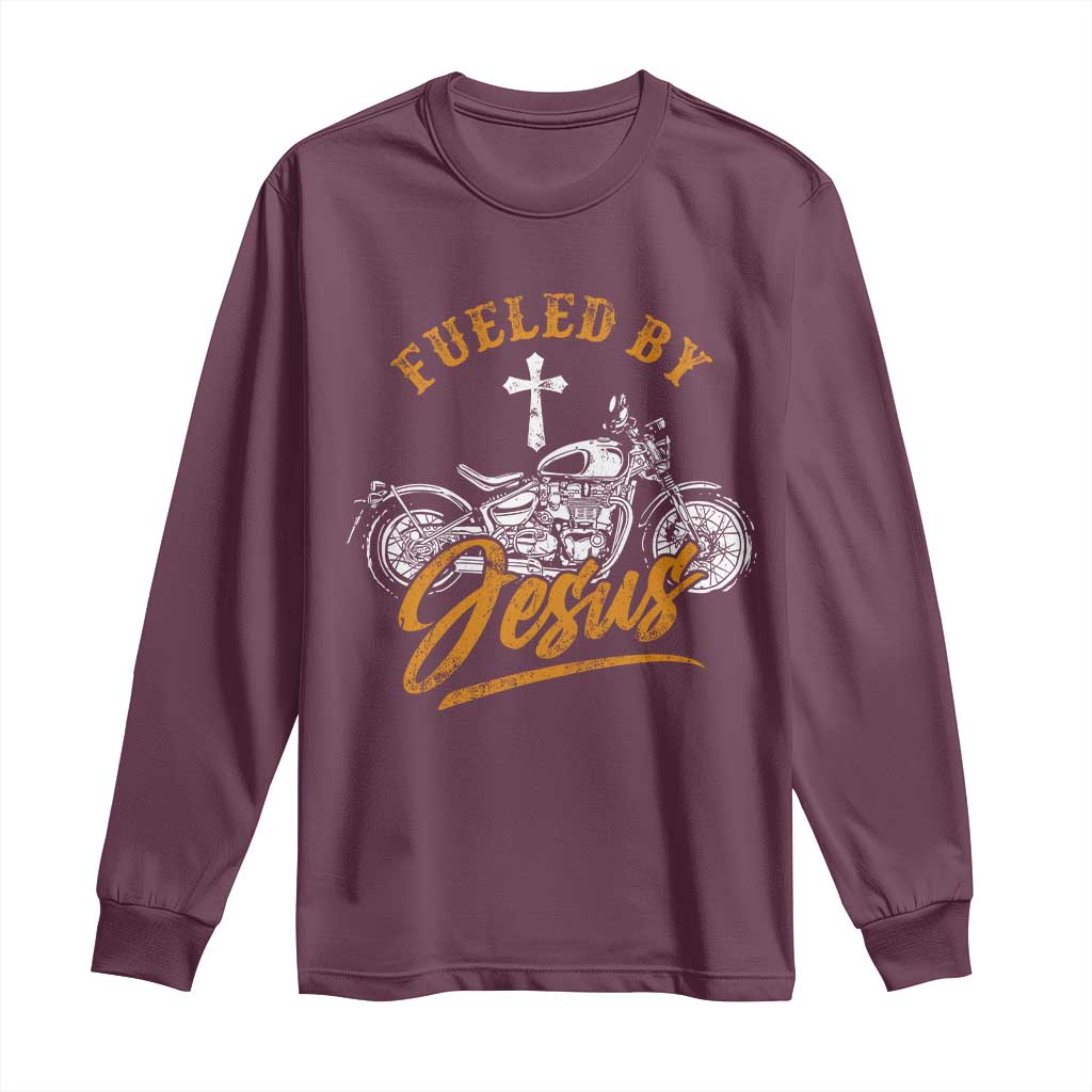 Motorcycle Rider Fueled By Jesus Long Sleeve Shirt TS09 Maroon Print Your Wear