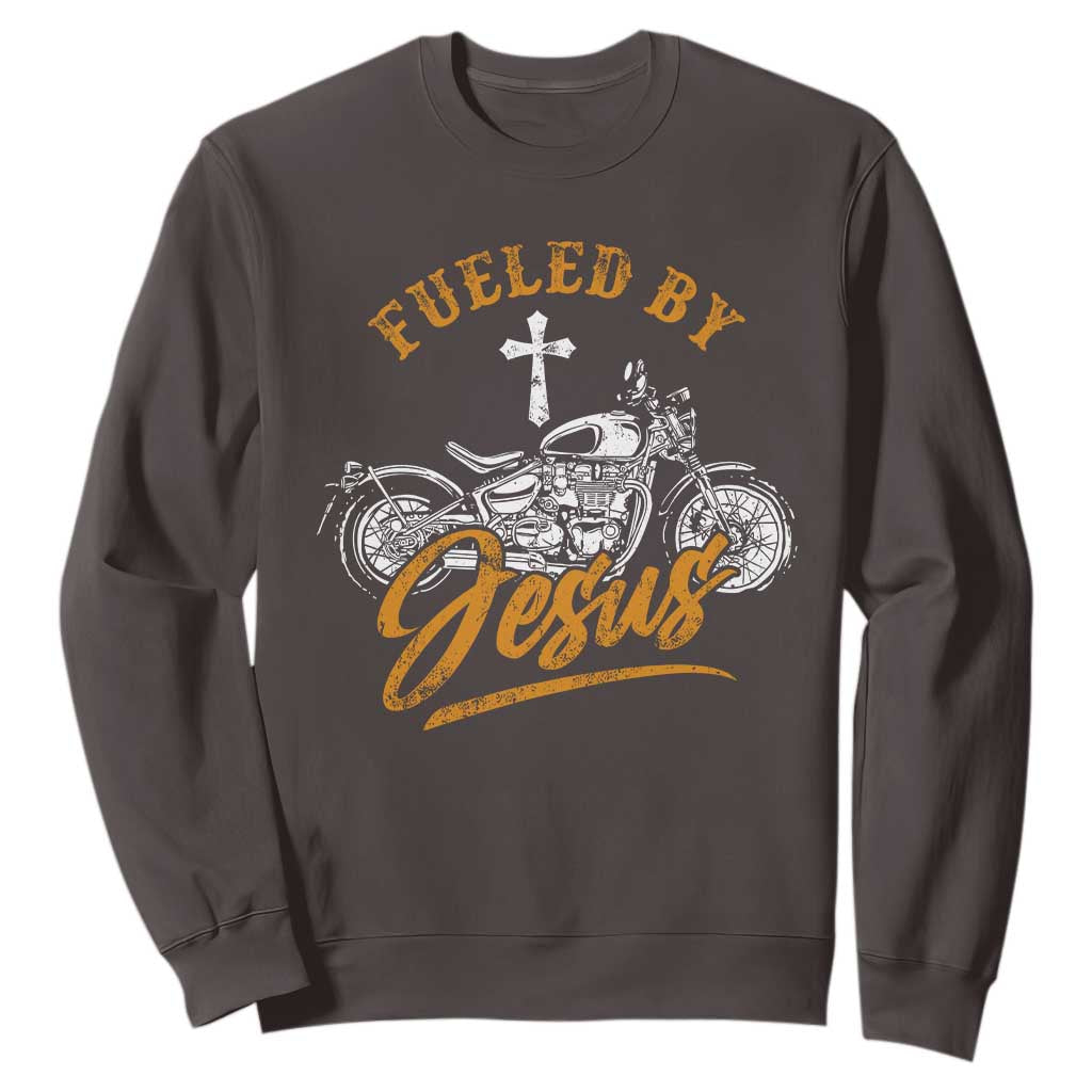 Motorcycle Rider Fueled By Jesus Sweatshirt TS09 Dark Chocolate Print Your Wear
