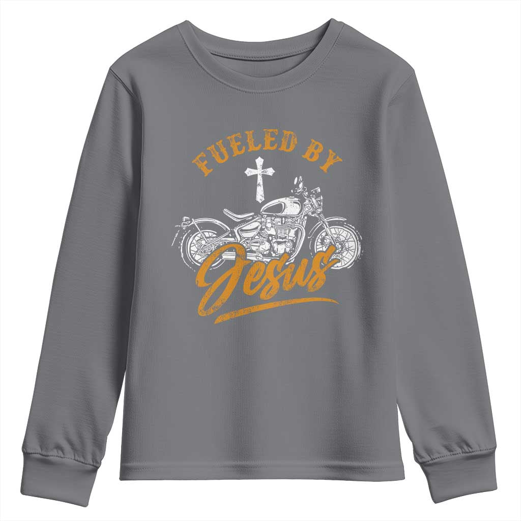 Motorcycle Rider Fueled By Jesus Youth Sweatshirt TS09 Charcoal Print Your Wear