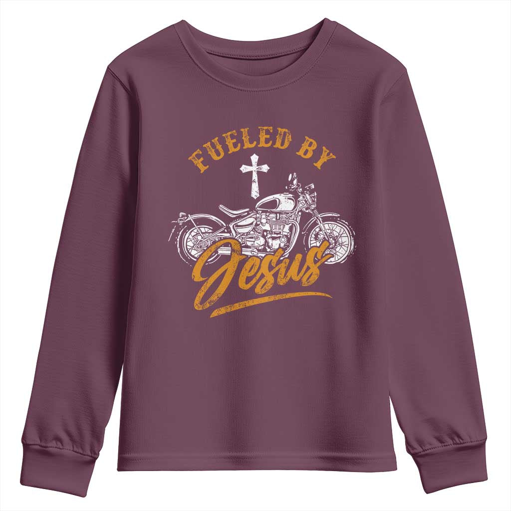 Motorcycle Rider Fueled By Jesus Youth Sweatshirt TS09 Maroon Print Your Wear