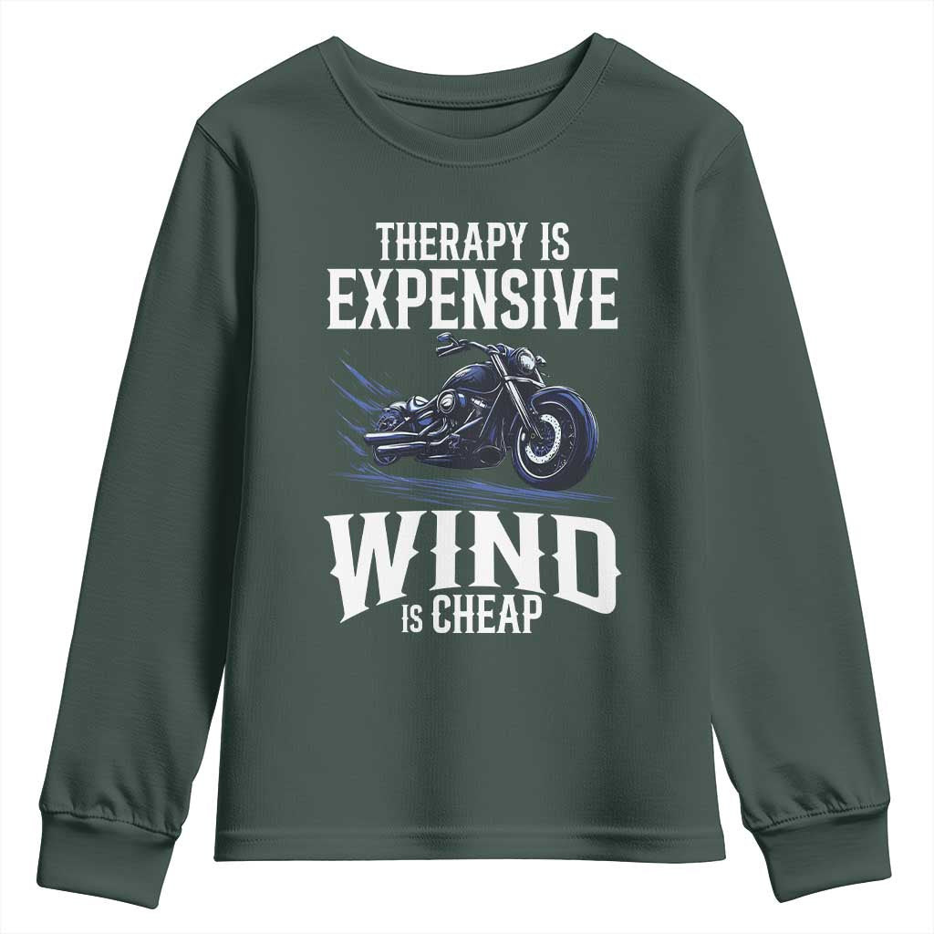 Motorcycle Rider Funny Wind Therapy Youth Sweatshirt TS09 Dark Forest Green Print Your Wear