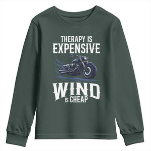 Motorcycle Rider Funny Wind Therapy Youth Sweatshirt TS09 Dark Forest Green Print Your Wear