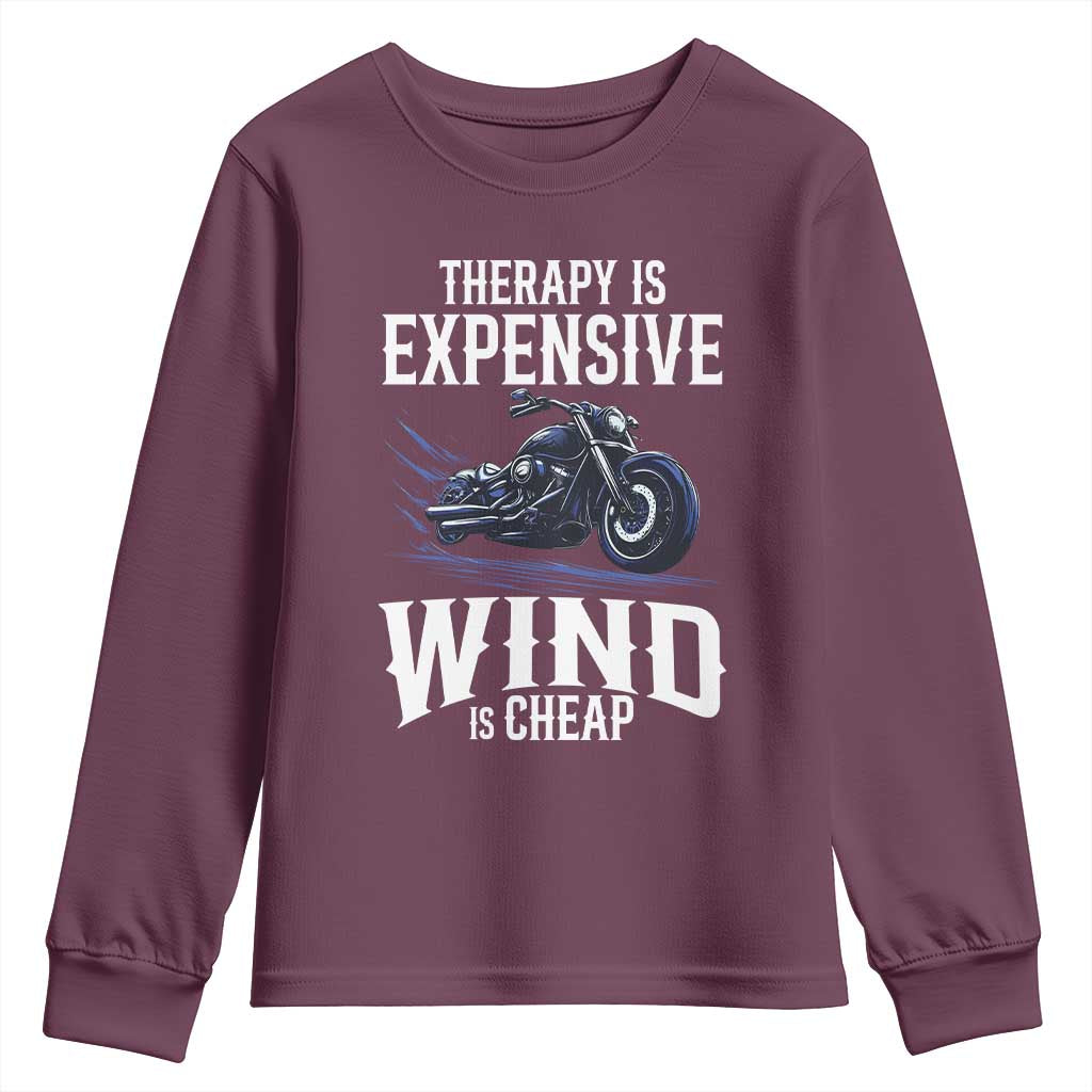 Motorcycle Rider Funny Wind Therapy Youth Sweatshirt TS09 Maroon Print Your Wear