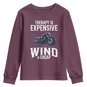 Motorcycle Rider Funny Wind Therapy Youth Sweatshirt TS09 Maroon Print Your Wear