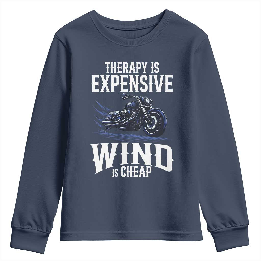Motorcycle Rider Funny Wind Therapy Youth Sweatshirt TS09 Navy Print Your Wear