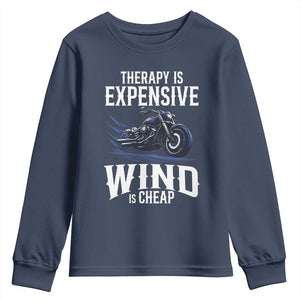 Motorcycle Rider Funny Wind Therapy Youth Sweatshirt TS09 Navy Print Your Wear