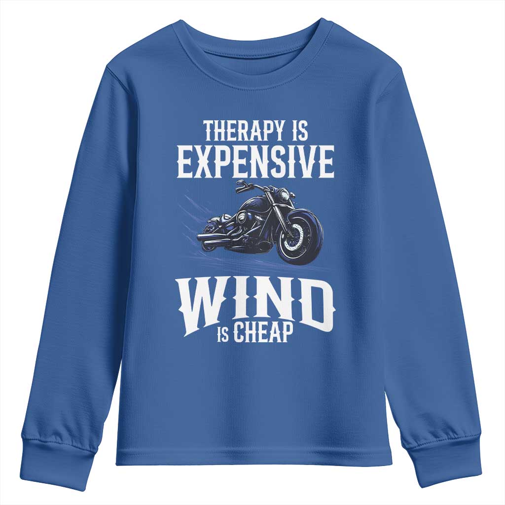 Motorcycle Rider Funny Wind Therapy Youth Sweatshirt TS09 Royal Blue Print Your Wear
