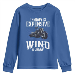 Motorcycle Rider Funny Wind Therapy Youth Sweatshirt TS09 Royal Blue Print Your Wear