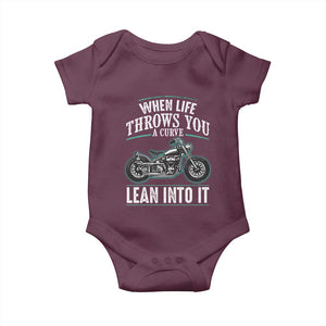 Motorcycle Rider Baby Onesie When Life Throws You A Curve Lean Into It TS09 Maroon Print Your Wear