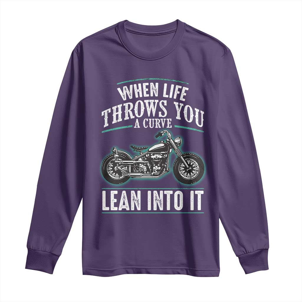 Motorcycle Rider Long Sleeve Shirt When Life Throws You A Curve Lean Into It TS09 Purple Print Your Wear