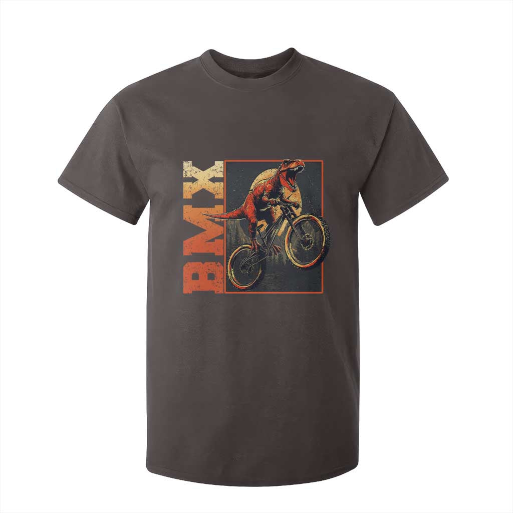 BMX Cyclist Bicycle T Shirt For Kid Funny Dinosaur Riding TS09 Dark Chocolate Print Your Wear
