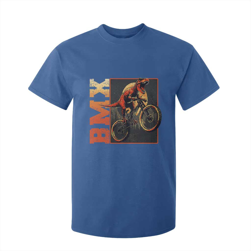 BMX Cyclist Bicycle T Shirt For Kid Funny Dinosaur Riding TS09 Royal Blue Print Your Wear