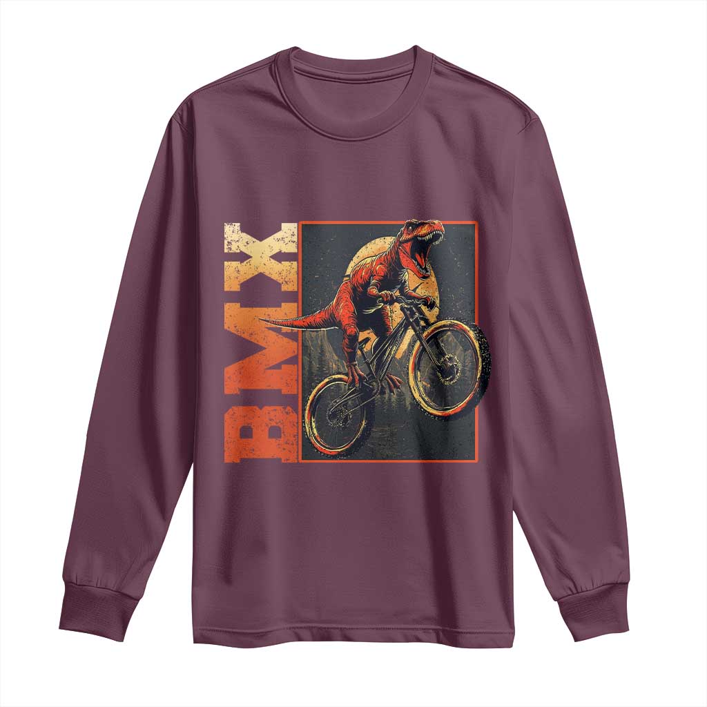BMX Cyclist Bicycle Long Sleeve Shirt Funny Dinosaur Riding TS09 Maroon Print Your Wear