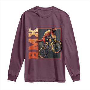 BMX Cyclist Bicycle Long Sleeve Shirt Funny Dinosaur Riding TS09 Maroon Print Your Wear
