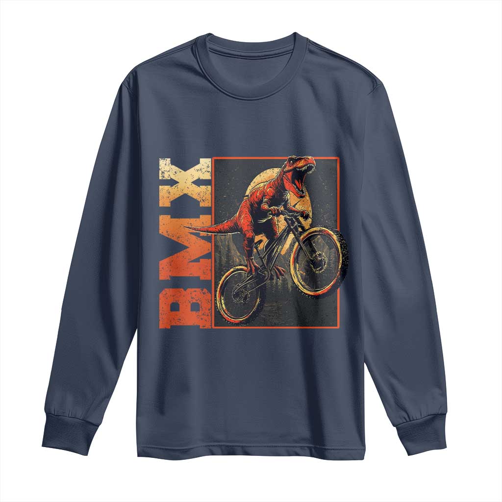 BMX Cyclist Bicycle Long Sleeve Shirt Funny Dinosaur Riding TS09 Navy Print Your Wear