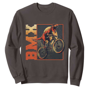 BMX Cyclist Bicycle Sweatshirt Funny Dinosaur Riding TS09 Dark Chocolate Print Your Wear