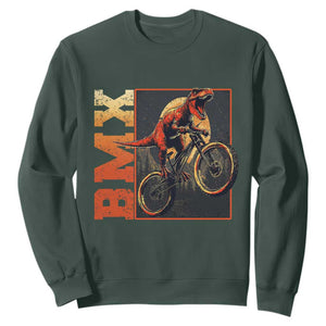 BMX Cyclist Bicycle Sweatshirt Funny Dinosaur Riding TS09 Dark Forest Green Print Your Wear