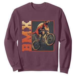 BMX Cyclist Bicycle Sweatshirt Funny Dinosaur Riding TS09 Maroon Print Your Wear