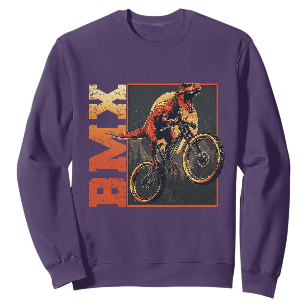 BMX Cyclist Bicycle Sweatshirt Funny Dinosaur Riding TS09 Purple Print Your Wear