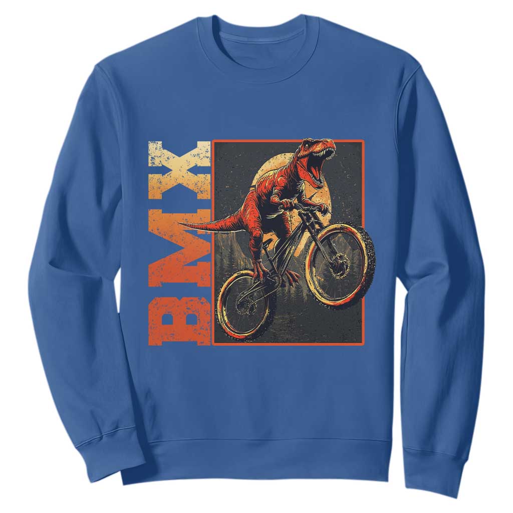 BMX Cyclist Bicycle Sweatshirt Funny Dinosaur Riding TS09 Royal Blue Print Your Wear