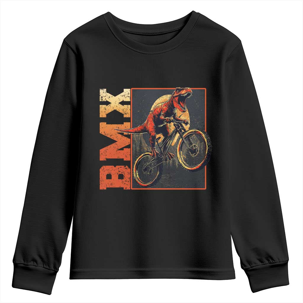 BMX Cyclist Bicycle Youth Sweatshirt Funny Dinosaur Riding TS09 Black Print Your Wear