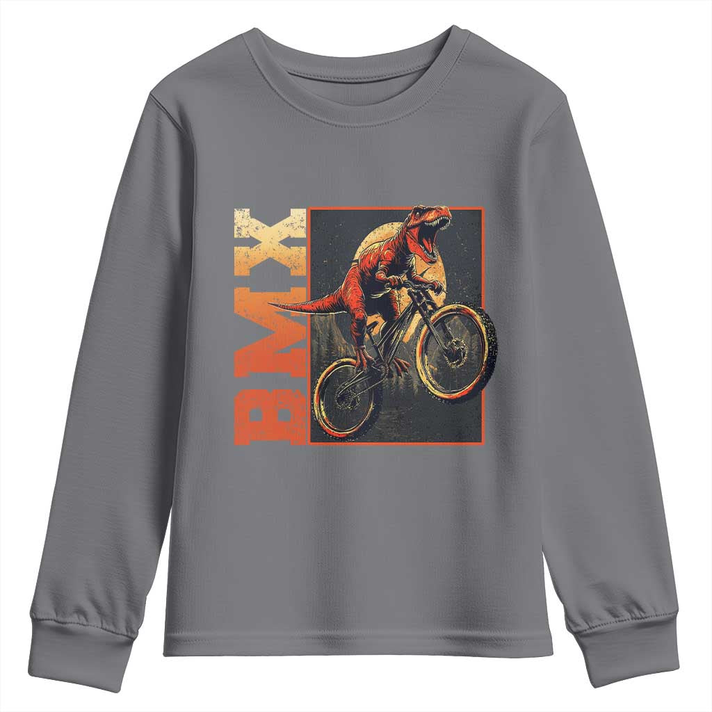 BMX Cyclist Bicycle Youth Sweatshirt Funny Dinosaur Riding TS09 Charcoal Print Your Wear