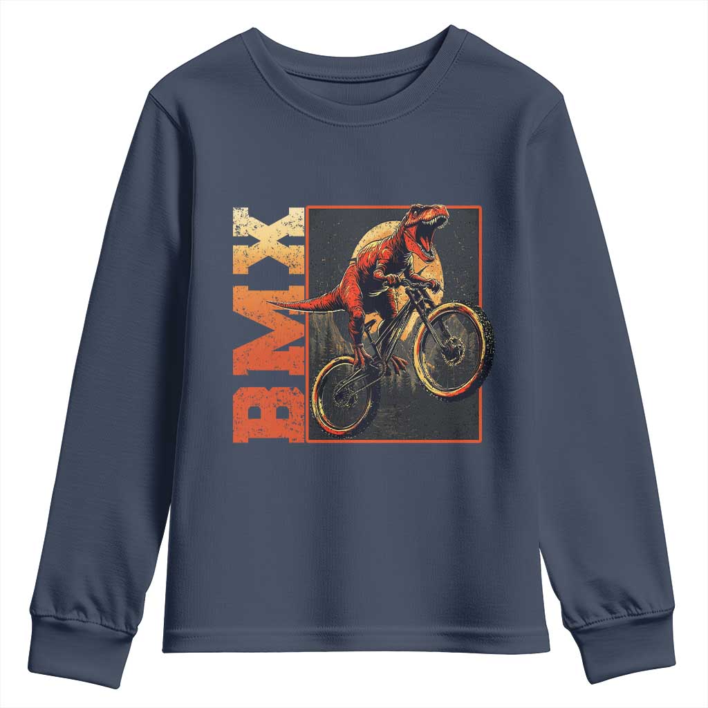 BMX Cyclist Bicycle Youth Sweatshirt Funny Dinosaur Riding TS09 Navy Print Your Wear