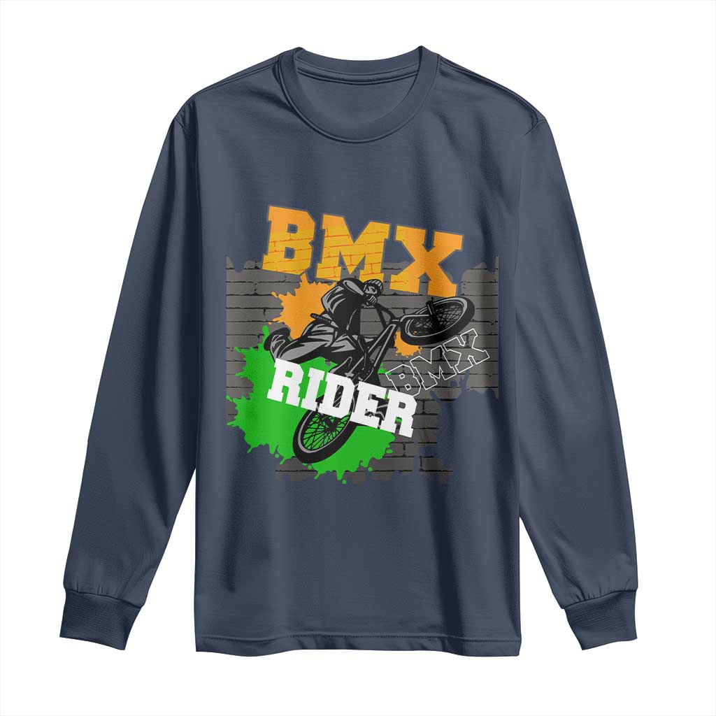 BMX Rider Cyclist Bicycle Long Sleeve Shirt TS09 Navy Print Your Wear