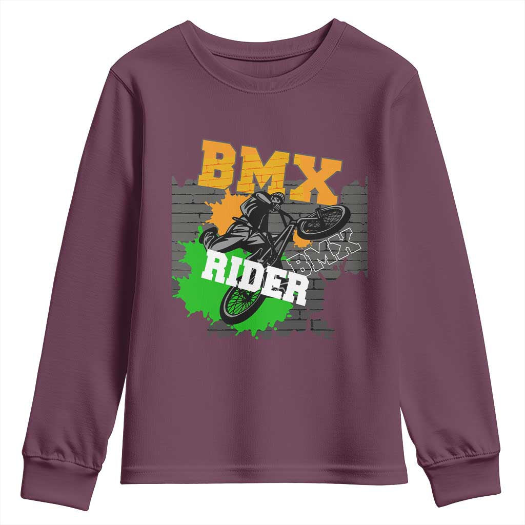 BMX Rider Cyclist Bicycle Youth Sweatshirt TS09 Maroon Print Your Wear