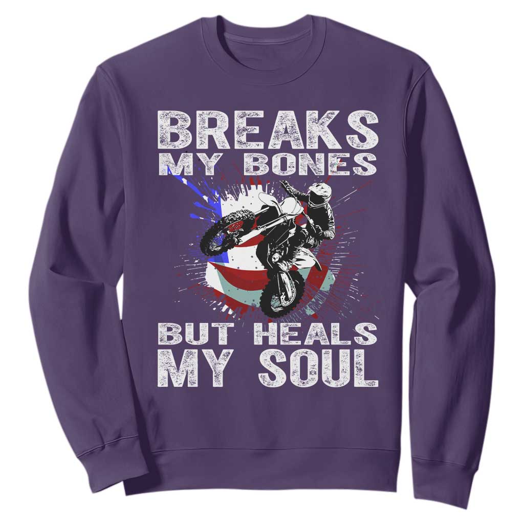 Dirt Bike Sweatshirt Breaks My Bones But Heals My Soul TS09 Purple Print Your Wear