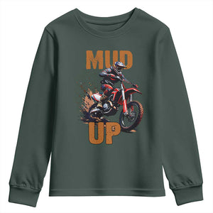 Dirt Bike Mud Up Youth Sweatshirt TS09 Dark Forest Green Print Your Wear