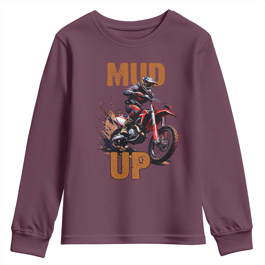 Dirt Bike Mud Up Youth Sweatshirt TS09 Maroon Print Your Wear