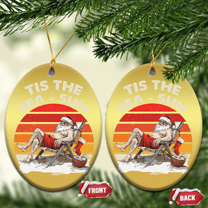 Tropical Xmas Christmas Ornament Tis The Sea Sun Santa At The Beach TS09 Oval Gold Print Your Wear