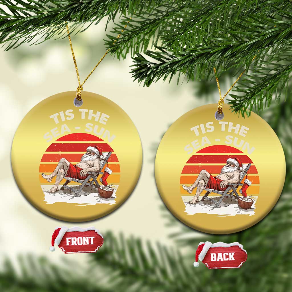 Tropical Xmas Christmas Ornament Tis The Sea Sun Santa At The Beach TS09 Circle Gold Print Your Wear