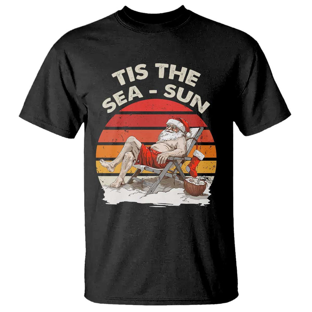 Funny Christmas In July T Shirt Tis The Sea Sun Santa At The Beach TS09 Black Print Your Wear