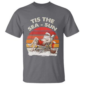 Funny Christmas In July T Shirt Tis The Sea Sun Santa At The Beach TS09 Charcoal Print Your Wear